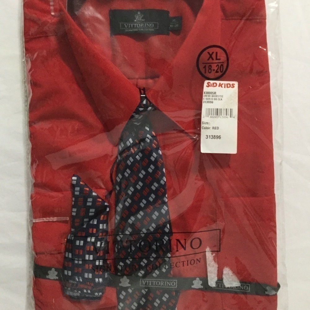𝅺VITTORINO Dress Shirt Kids Boys Sz XL 18-20 Tie